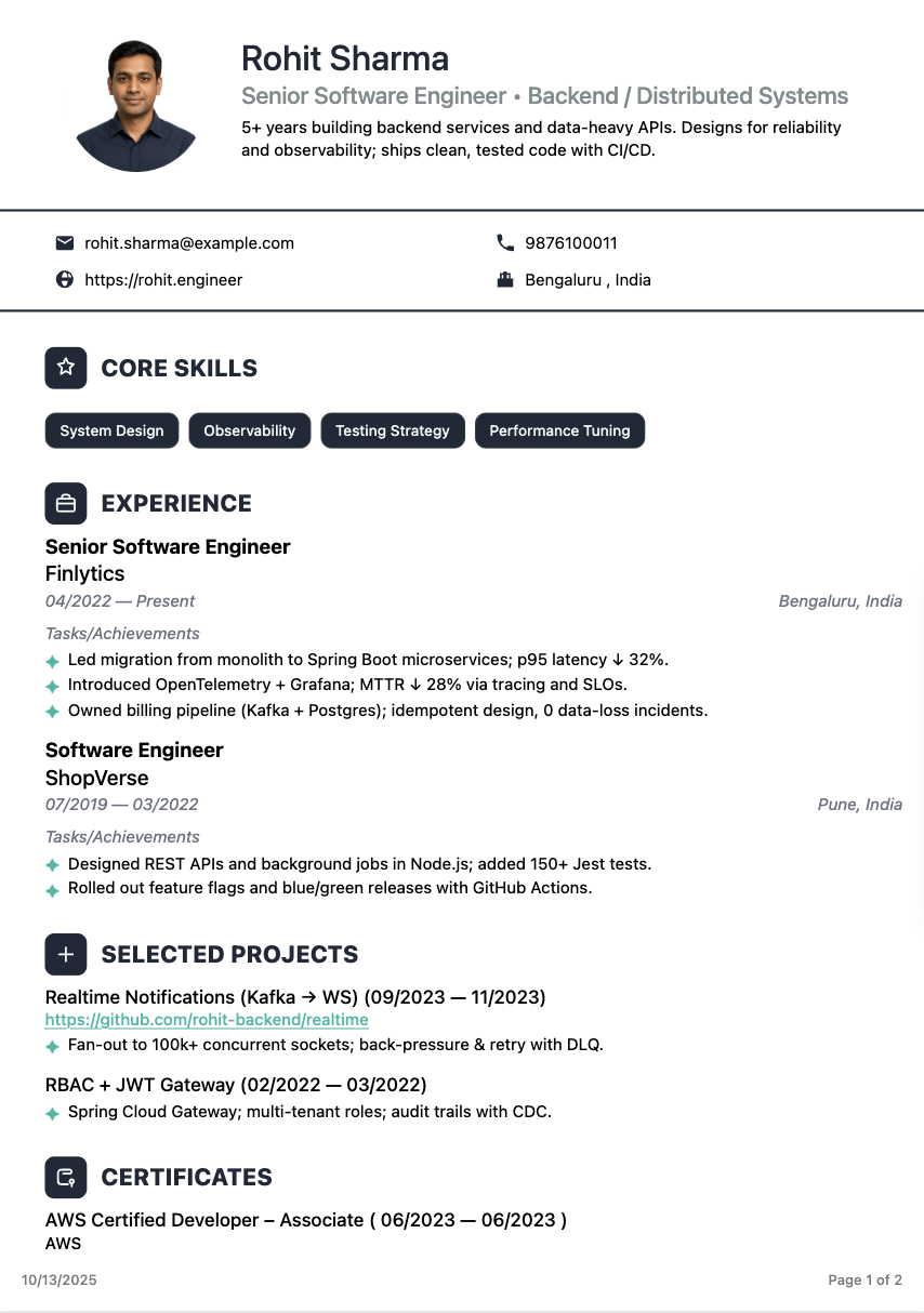 Classic template preview